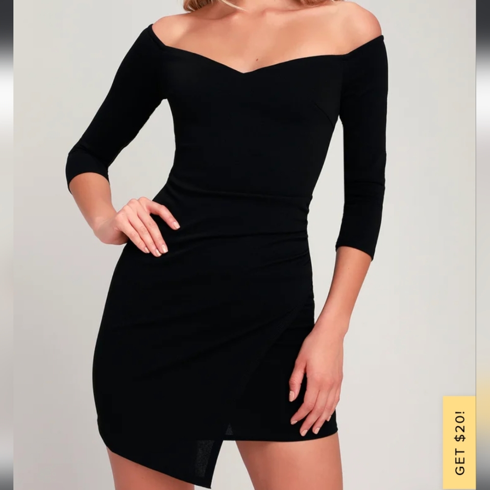 NWT Lulu's Black Bodycon Off-the-Shoulder Bodycon Dress